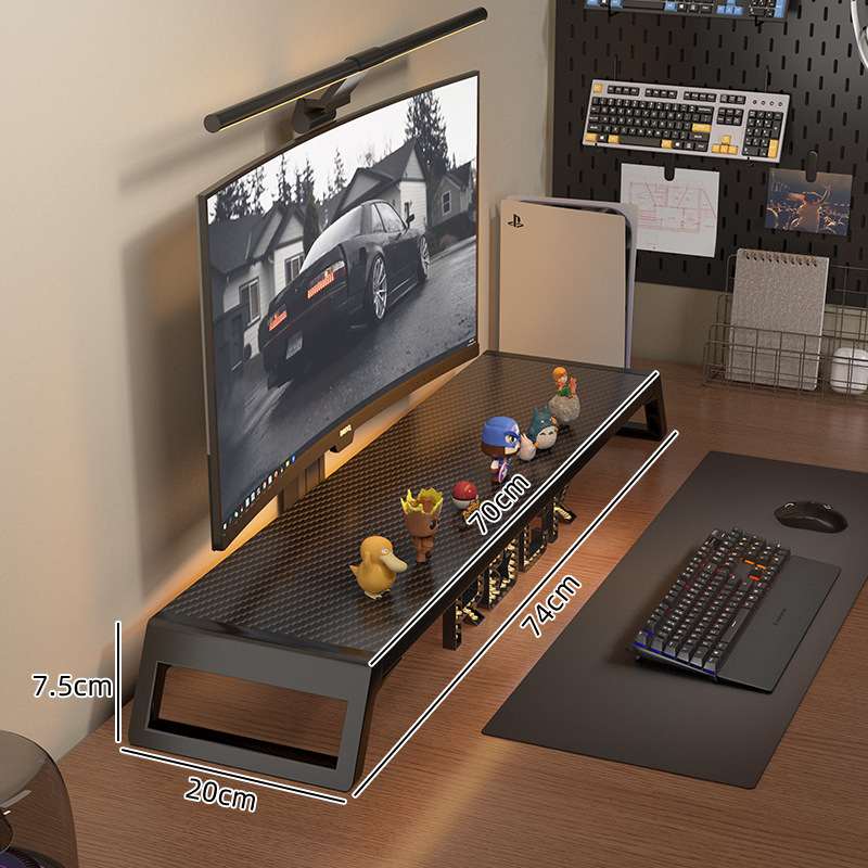 Datora monitoru statīvs ar uzglabāšanas plauktu, koka/bambusa materiāls, daudzfunkcionāls, viens līmenis, piemērots darbam uz galda, guļamistabā vai viesistabā