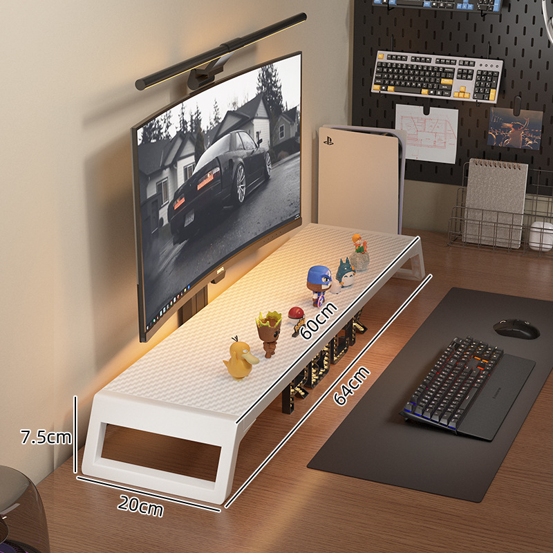 Datora monitoru statīvs ar uzglabāšanas plauktu, koka/bambusa materiāls, daudzfunkcionāls, viens līmenis, piemērots darbam uz galda, guļamistabā vai viesistabā