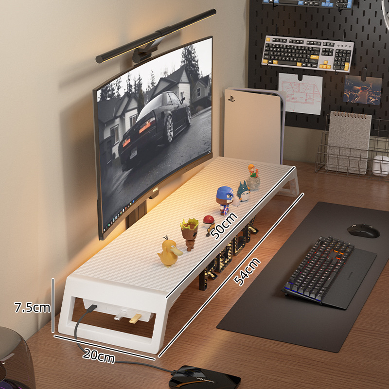 Datora monitoru statīvs ar uzglabāšanas plauktu, koka/bambusa materiāls, daudzfunkcionāls, viens līmenis, piemērots darbam uz galda, guļamistabā vai viesistabā