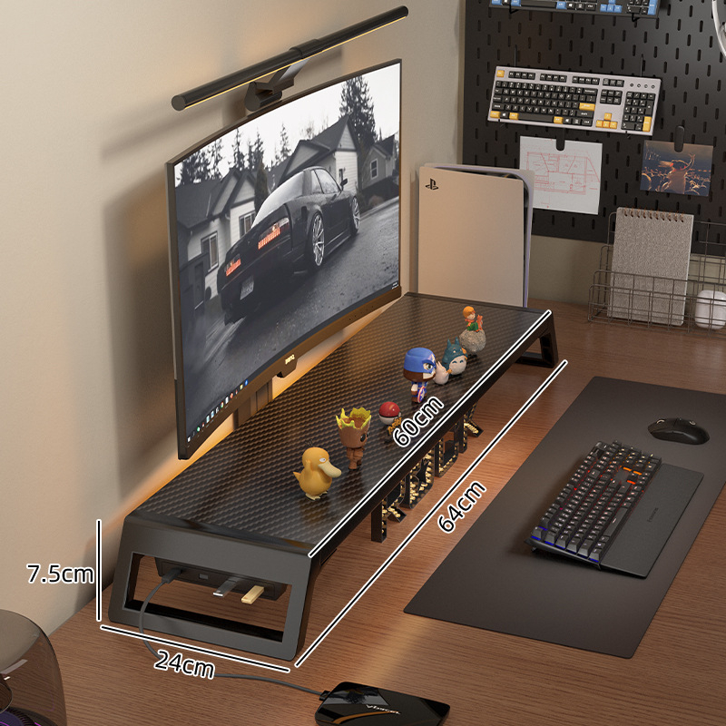 Datora monitoru statīvs ar uzglabāšanas plauktu, koka/bambusa materiāls, daudzfunkcionāls, viens līmenis, piemērots darbam uz galda, guļamistabā vai viesistabā