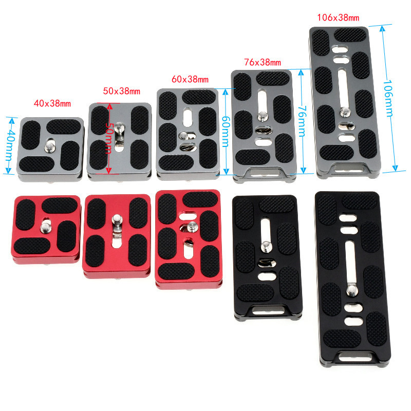 ātrās atbrīvošanas plāksne statīva galvai un kameras pamatnei, alumīnija sakausējums, slodze 6-10 kg, svars 0,08 kg