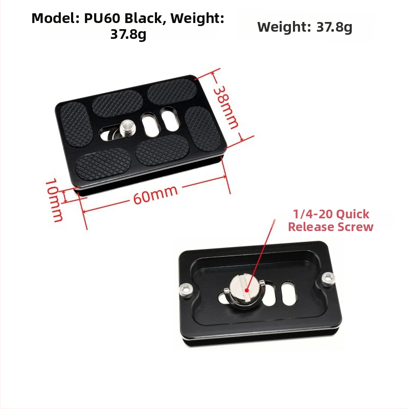 ātrās atbrīvošanas plāksne statīva galvai un kameras pamatnei, alumīnija sakausējums, slodze 6-10 kg, svars 0,08 kg