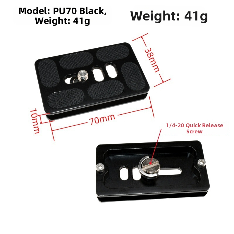 ātrās atbrīvošanas plāksne statīva galvai un kameras pamatnei, alumīnija sakausējums, slodze 6-10 kg, svars 0,08 kg