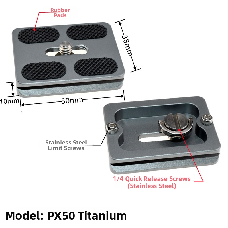 ātrās atbrīvošanas plāksne statīva galvai un kameras pamatnei, alumīnija sakausējums, slodze 6-10 kg, svars 0,08 kg