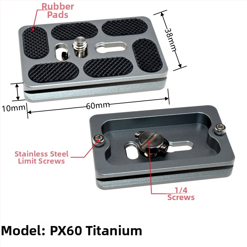 ātrās atbrīvošanas plāksne statīva galvai un kameras pamatnei, alumīnija sakausējums, slodze 6-10 kg, svars 0,08 kg