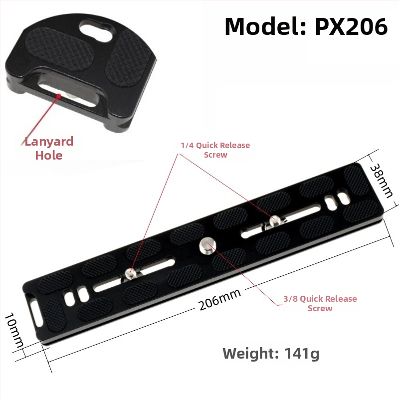 ātrās atbrīvošanas plāksne statīva galvai un kameras pamatnei, alumīnija sakausējums, slodze 6-10 kg, svars 0,08 kg