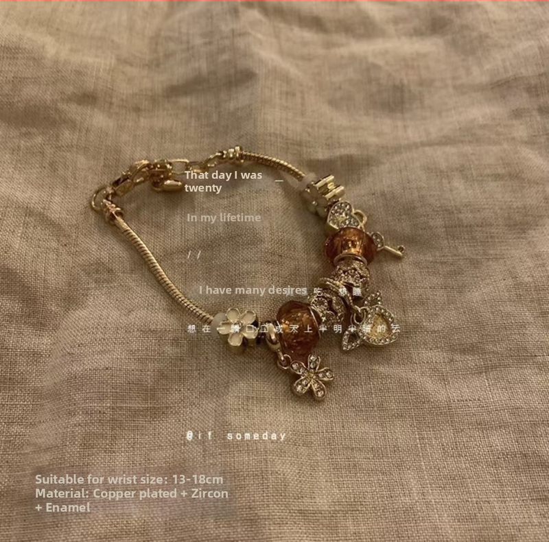 Narukvica s perlicama s cvjetnim vintage dizajnom, srcoliki oblik, nehrđajući čelik, ženski korejski stil