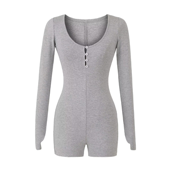 Комбинезон с дълги ръкави, плетен памук-еластан, талия средна, крачоли до три четвърти