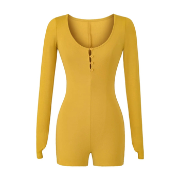 Комбинезон с дълги ръкави, плетен памук-еластан, талия средна, крачоли до три четвърти