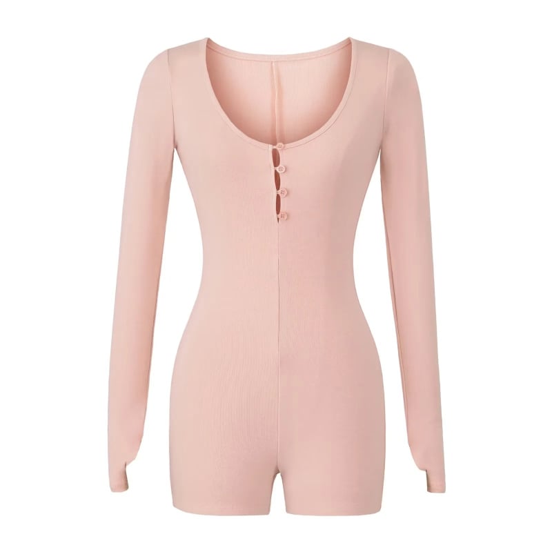 Комбинезон с дълги ръкави, плетен памук-еластан, талия средна, крачоли до три четвърти