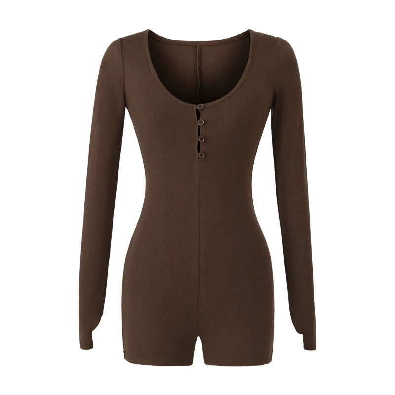 Комбинезон с дълги ръкави, плетен памук-еластан, талия средна, крачоли до три четвърти