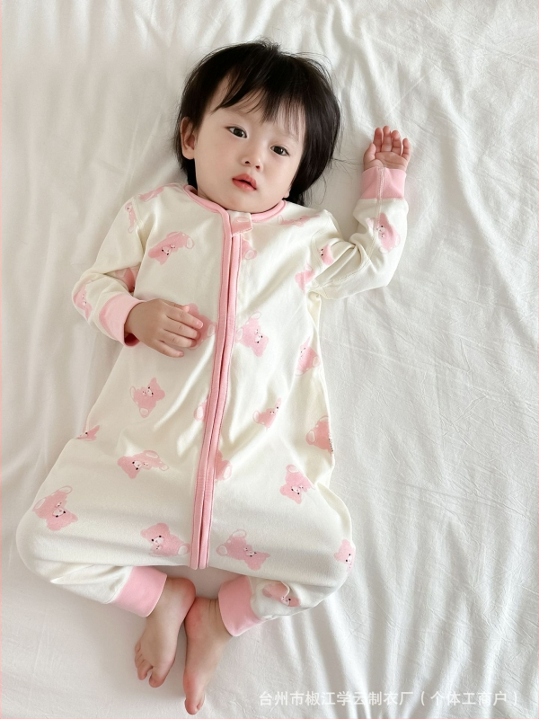 Бебешка едноетажна пижама в корейски стил, 95% памук, дебел brushed плат, дизайни с животни, карикатури, букви и цветя, за деца 1–3 години