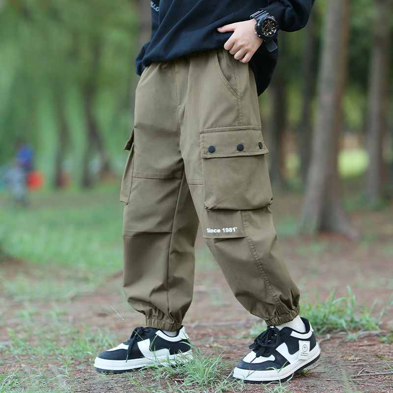 Bērnu pārgājienu bikses - universālas, vidējais jostas augstums, 100% acetāta šķiedra, rudens–ziema, darba stila