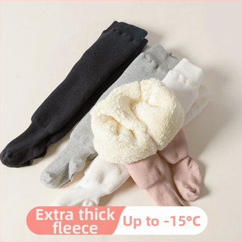 Леггинси за момичета с подплатен флис, средна талия и ластичен пояс, есенно-зимни, полиестер 75%, корейски стил