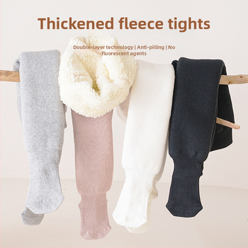 Леггинси за момичета с подплатен флис, средна талия и ластичен пояс, есенно-зимни, полиестер 75%, корейски стил