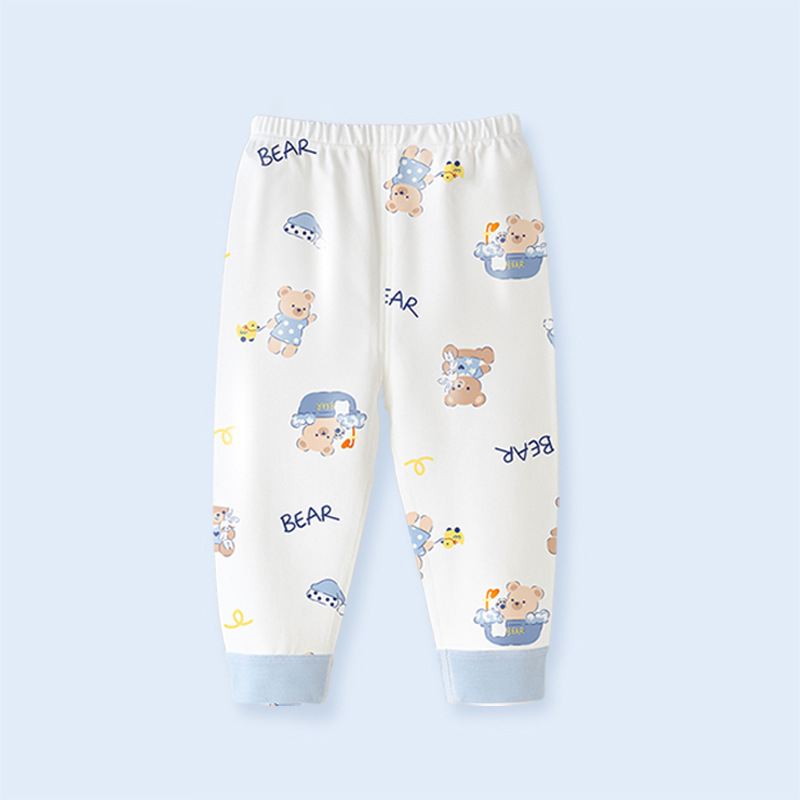 Bērnu kokvilnas nakts bikses ar karikatūru dzīvnieku rakstu, universālas, 100% kokvilna, vidējā josta, piemērotas pavasarim un rudenim