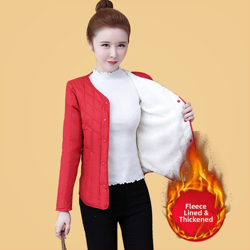 Женско късо памучно палто с подплата от флийс, пълнеж от нишки, имитиращи коприна, Chenille плат, тесен силует, Polo якa, дълги ръкави, есен 2024