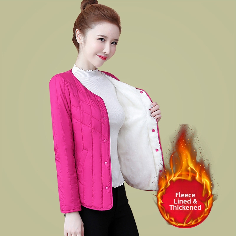 Женско късо памучно палто с подплата от флийс, пълнеж от нишки, имитиращи коприна, Chenille плат, тесен силует, Polo якa, дълги ръкави, есен 2024