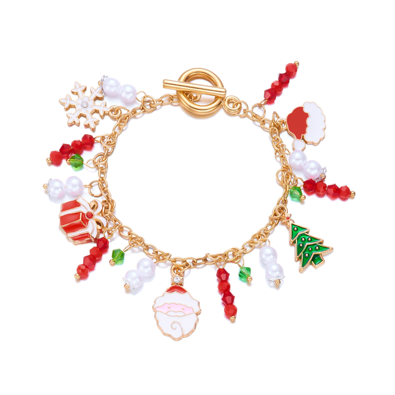 Kézzel készített karkötő medállal: mézeskalácsfigura és karácsonyfa, cinkötvözet, nőknek