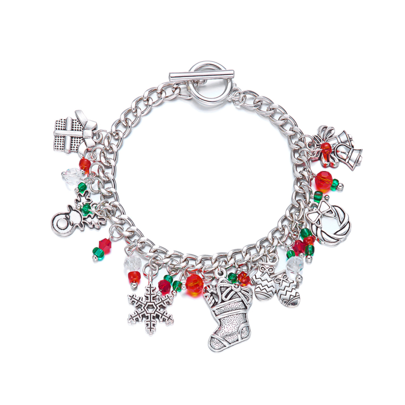 Kézzel készített karkötő medállal: mézeskalácsfigura és karácsonyfa, cinkötvözet, nőknek