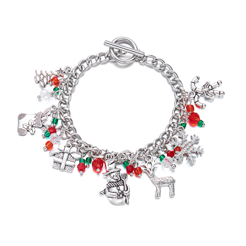 Kézzel készített karkötő medállal: mézeskalácsfigura és karácsonyfa, cinkötvözet, nőknek