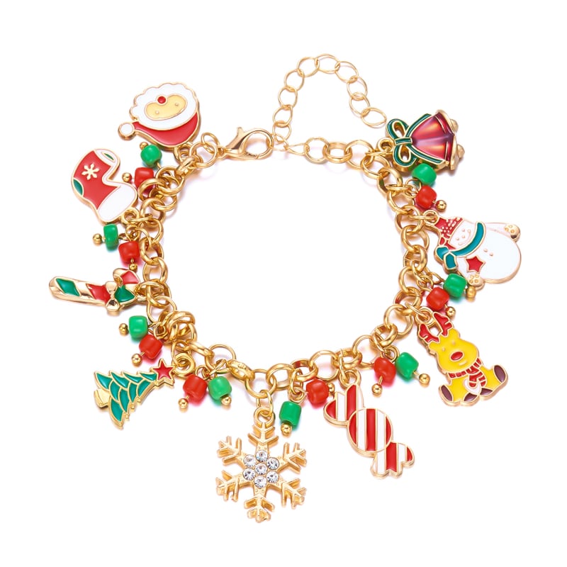 Kézzel készített karkötő medállal: mézeskalácsfigura és karácsonyfa, cinkötvözet, nőknek