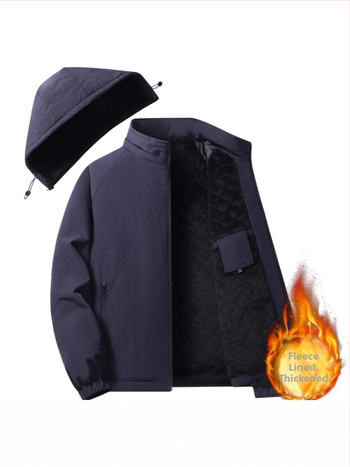 Meeste puuvillane mantel fleece voodriga, kapuutsiga, tõmblukuga, püsti kaelus, vaba lõige, külje taskud