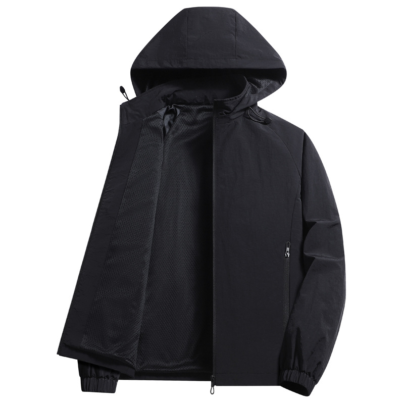 Meeste puuvillane mantel fleece voodriga, kapuutsiga, tõmblukuga, püsti kaelus, vaba lõige, külje taskud