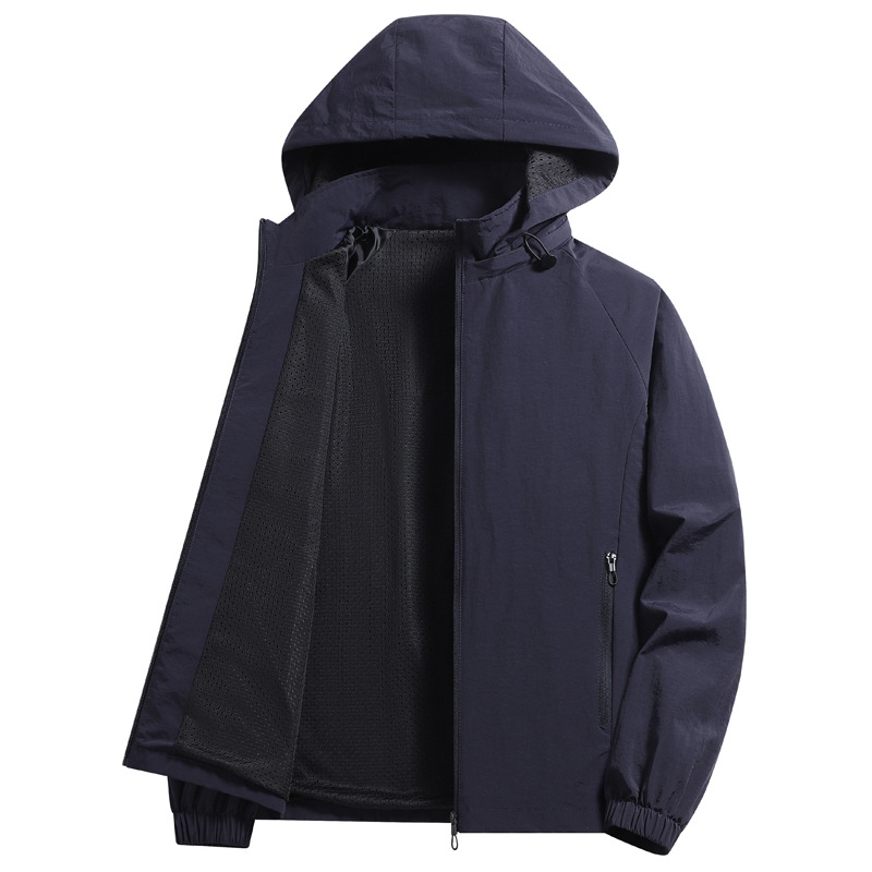 Meeste puuvillane mantel fleece voodriga, kapuutsiga, tõmblukuga, püsti kaelus, vaba lõige, külje taskud