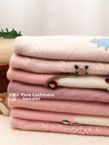 Bērnu kašmīra džemperis ar apaļu kaklu, garas piedurknes, 100% kašmīrs, bieza auduma