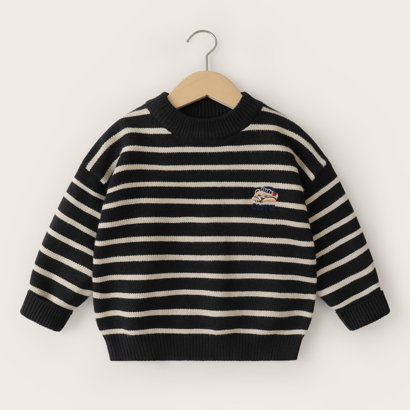 Zēnu adīts džemperis ar apaļu kaklu, garām piedurknēm, karikatūras raksts, viskozes maisījums, ziemai