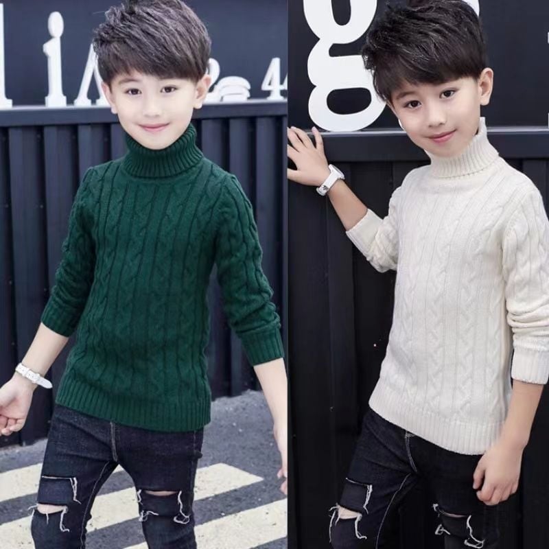 Bērnu adīts džemperis, biezs, dubulta apkakle, no poliestera šķiedras, garas piedurknes, vecuma grupai 3-8 gadi