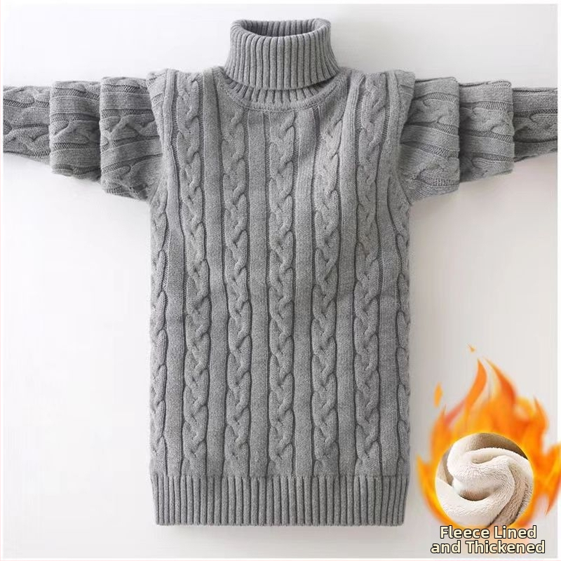 Bērnu adīts džemperis, biezs, dubulta apkakle, no poliestera šķiedras, garas piedurknes, vecuma grupai 3-8 gadi