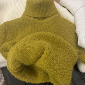 Unisex bērnu džemperis Korejas stilā ziemai, biezi adīts ar velūra oderējumu un augstu kaklu, vecuma grupa 3–8 gadi, adījuma soli 12–14 acis uz 3 cm, galvenais materiāls: norka kažokāda