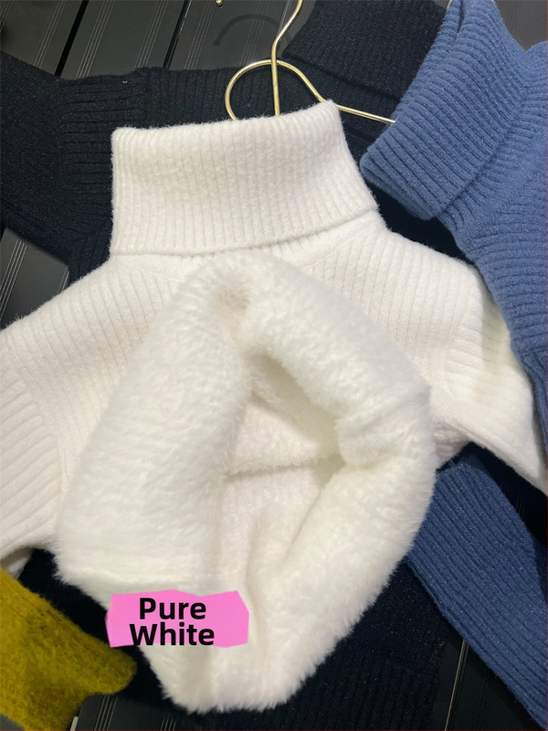 Unisex bērnu džemperis Korejas stilā ziemai, biezi adīts ar velūra oderējumu un augstu kaklu, vecuma grupa 3–8 gadi, adījuma soli 12–14 acis uz 3 cm, galvenais materiāls: norka kažokāda