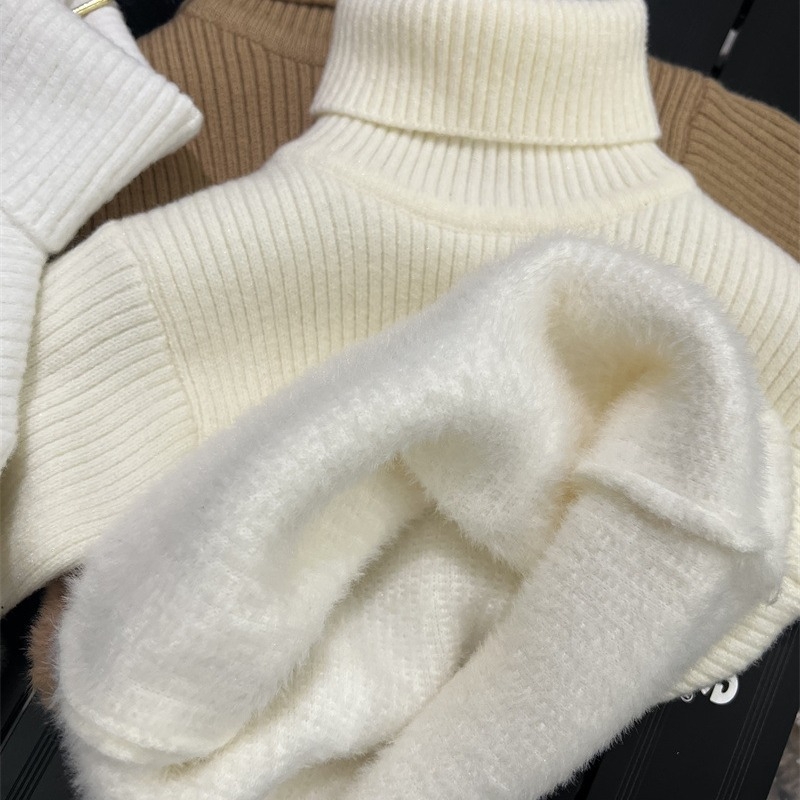 Unisex bērnu džemperis Korejas stilā ziemai, biezi adīts ar velūra oderējumu un augstu kaklu, vecuma grupa 3–8 gadi, adījuma soli 12–14 acis uz 3 cm, galvenais materiāls: norka kažokāda