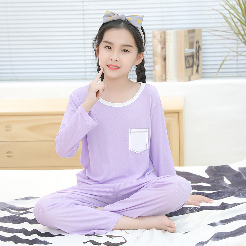 Vaikų namų drabužių komplektas, unisex, viskozės megzti audiniai 93%, ilgos rankovės, apvali kakla, drėgmės nukreipimas, švelnus apdailos — Pavasaris-Vasara-Rudenis