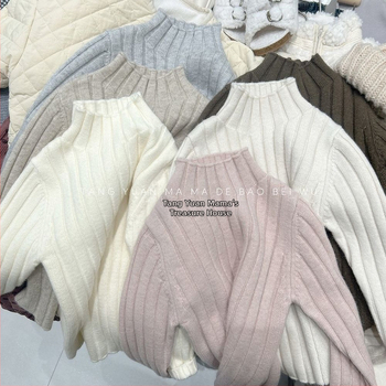 Meitenēm piemērots korejiska stila kokvilnas džemperis ar garām piedurknēm un apaļu kakla izgriezumu, vecuma grupa 1–3 gadi