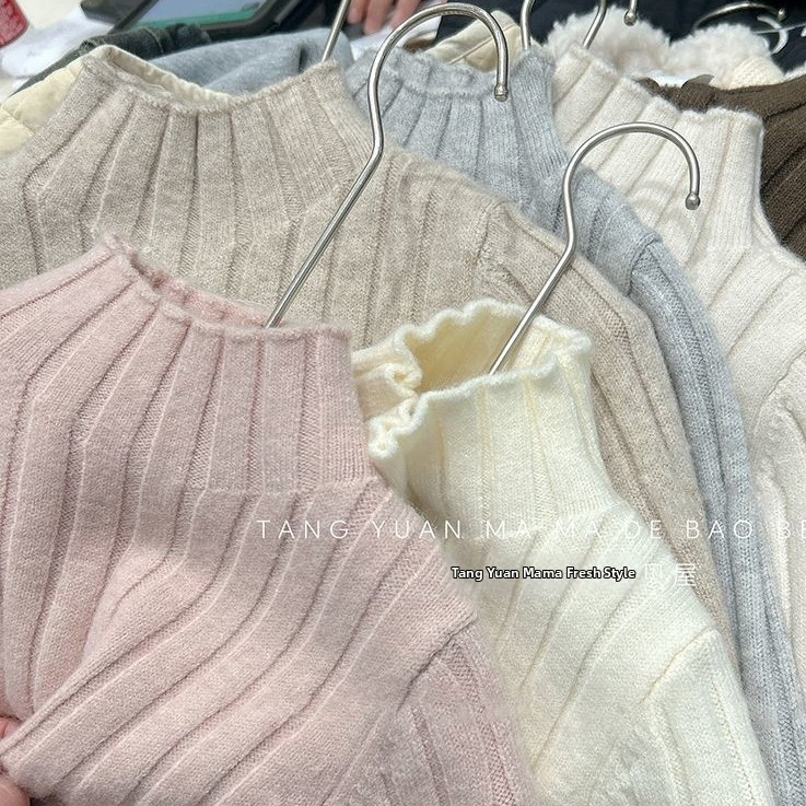 Dievčenský sveter v kórejskom štýle z bavlny, dlhý rukáv, okrúhly výstrih, pre vek 1–3 roky