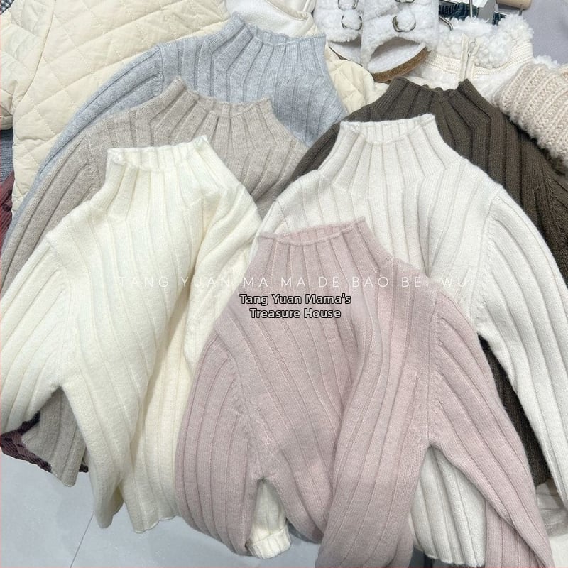 Meitenēm piemērots korejiska stila kokvilnas džemperis ar garām piedurknēm un apaļu kakla izgriezumu, vecuma grupa 1–3 gadi