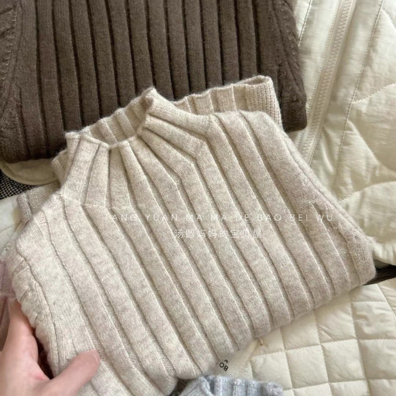 Meitenēm piemērots korejiska stila kokvilnas džemperis ar garām piedurknēm un apaļu kakla izgriezumu, vecuma grupa 1–3 gadi