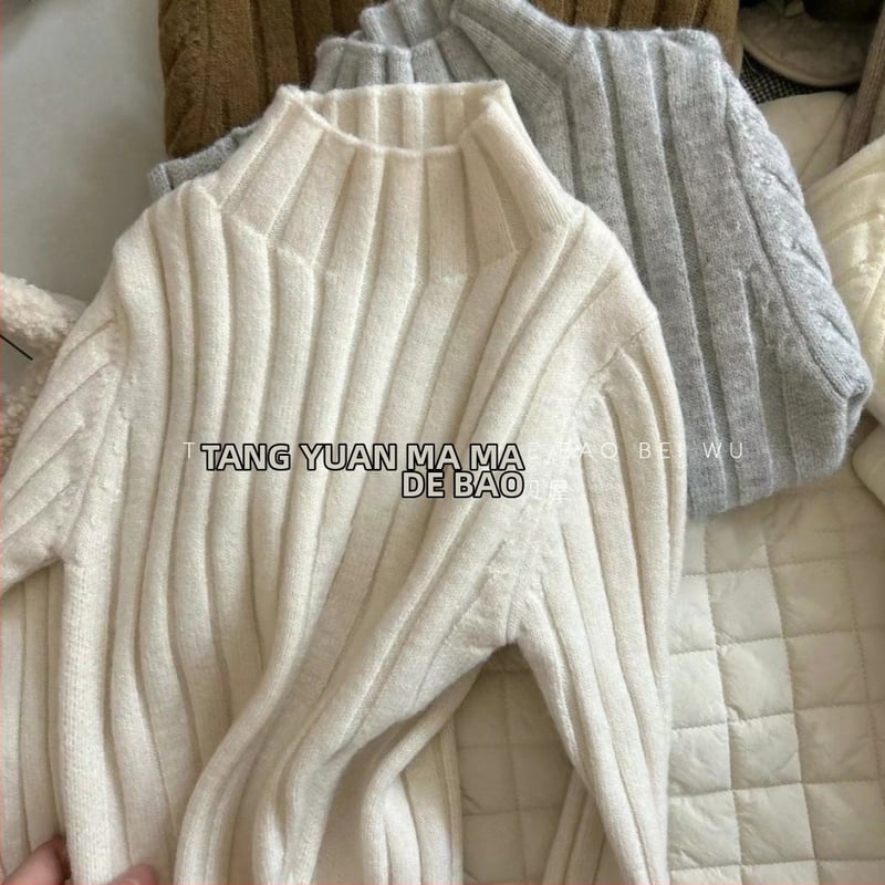 Meitenēm piemērots korejiska stila kokvilnas džemperis ar garām piedurknēm un apaļu kakla izgriezumu, vecuma grupa 1–3 gadi