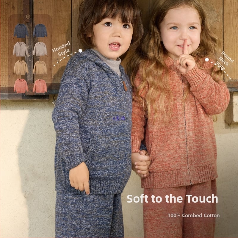 Bērnu adīta kapucēta džemperis ar rāvējslēdzēju, truša kažokāds, piemērots zīdaiņiem 0–1 gadam, rudens