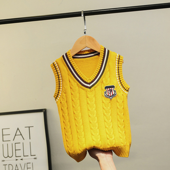 Bērnu adīta veste bez piedurknēm, V kakls, vienkrāsaina, 98% kokvilna, bieza adīšana, mīksta apstrāde, koledžas stils, piemērota bērniem 3–8 gadi