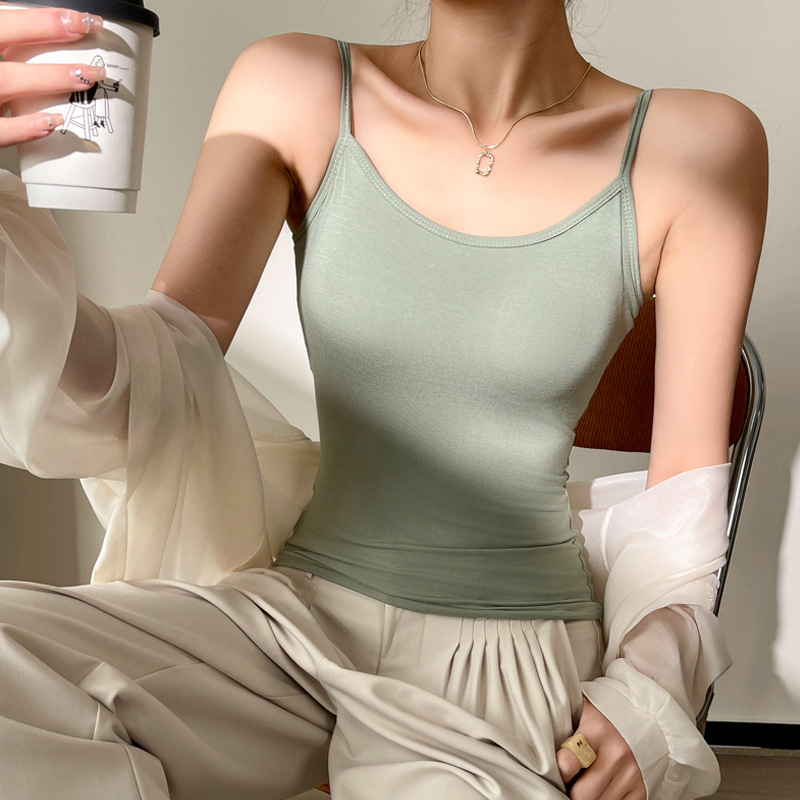 Sieviešu modal top – sling stils, neizņemamas plecu siksnas, viskozes maisījums 80–90%, augsta elastība, vasara 2024