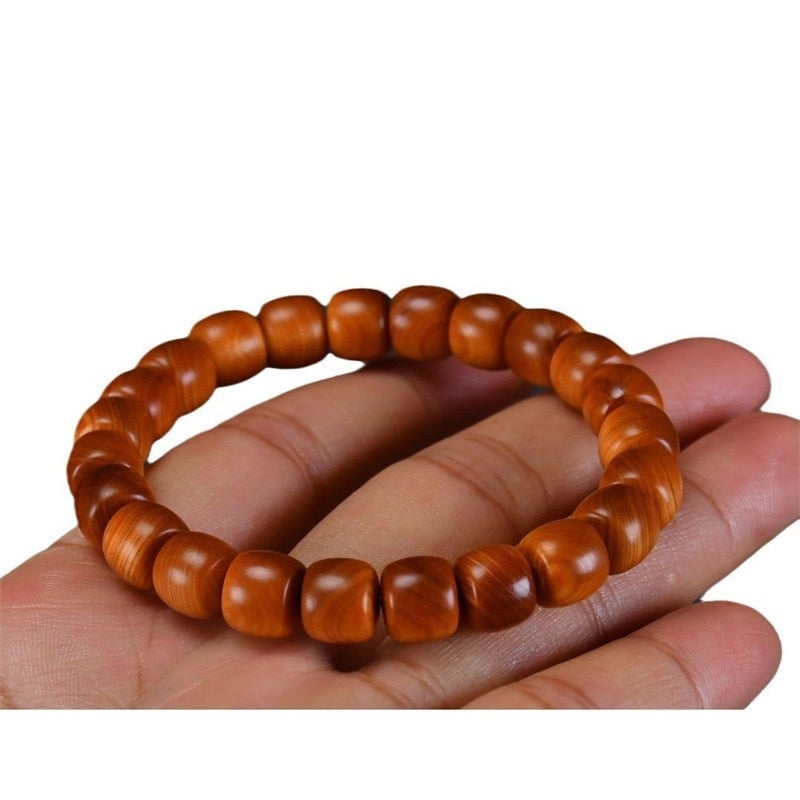 Thuja puidust helmeste käevõru – käsitöö, looduslik, poleeritud, etnilise stiiliga