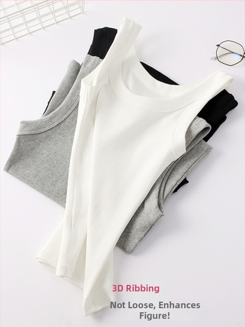 Sieviešu kokvilnas camisole tops, šauri griezums, plecu siksnas fiksētas, vienkrāsains raksts, garums 50–65 cm, Korejas/Japāņu brīvā laika stils