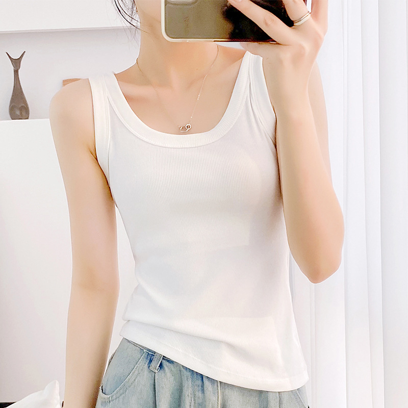 Sieviešu kokvilnas camisole tops, šauri griezums, plecu siksnas fiksētas, vienkrāsains raksts, garums 50–65 cm, Korejas/Japāņu brīvā laika stils