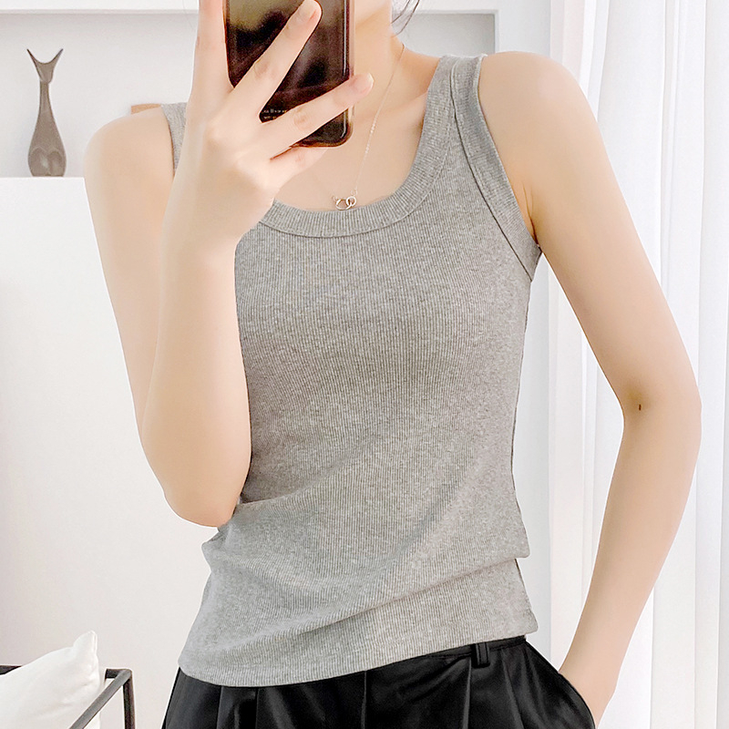 Sieviešu kokvilnas camisole tops, šauri griezums, plecu siksnas fiksētas, vienkrāsains raksts, garums 50–65 cm, Korejas/Japāņu brīvā laika stils