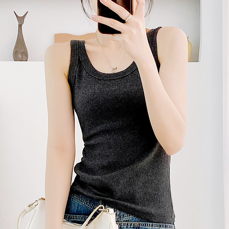 Sieviešu kokvilnas camisole tops, šauri griezums, plecu siksnas fiksētas, vienkrāsains raksts, garums 50–65 cm, Korejas/Japāņu brīvā laika stils